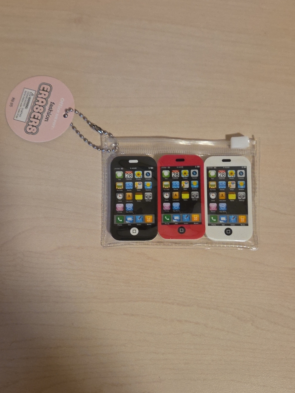 Fashion Erasers - Pack of 3 - Shaped as Smart Phones in Black, Red, White
